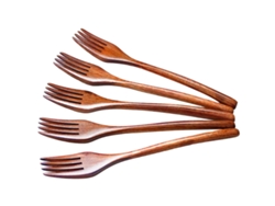 Juego de 5 tenedores de madera, estilo retro marrón, prácticos para cocina, familia y restaurante.