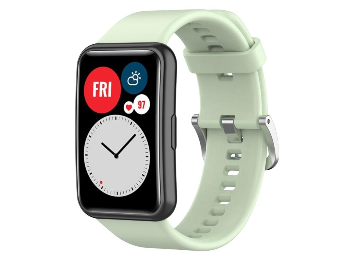 Bracelete Para Huawei Watch Fit New - Silicone - Fivela De Aço Prateada Verde