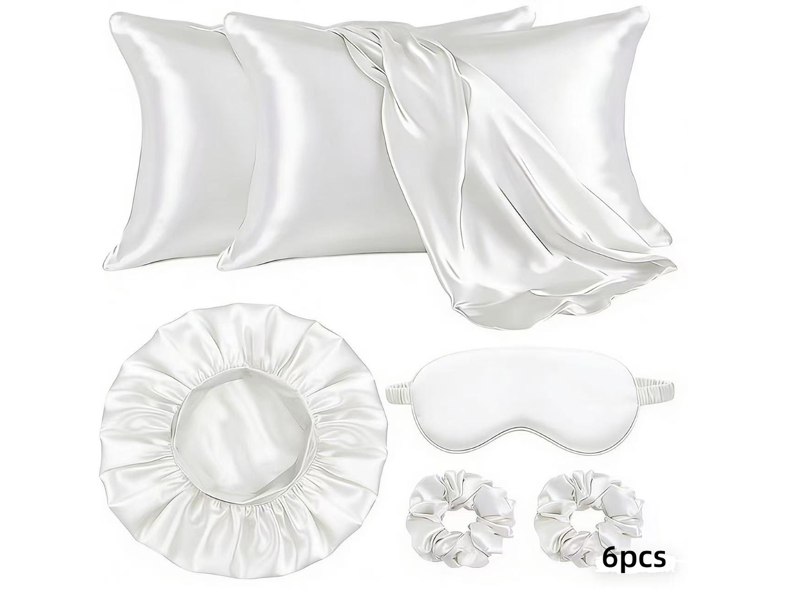 2pack Fundas De Almohada De Seda Imitación Eifson Con Antifaz Y Gomas Pelo 76x51cm (blanco)