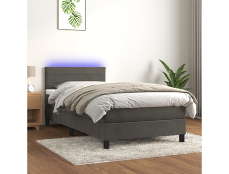 MAISON EXCLUSIVE Cama con somier y colchón LED 90 x 200 cm, terciopelo gris oscuro