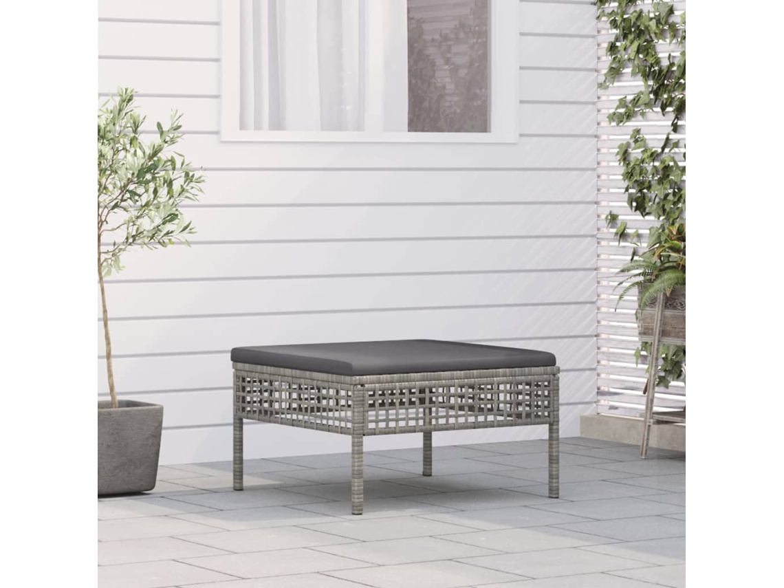Reposapiés de jardín con cojín, mimbre gris, Dkd Home Decor