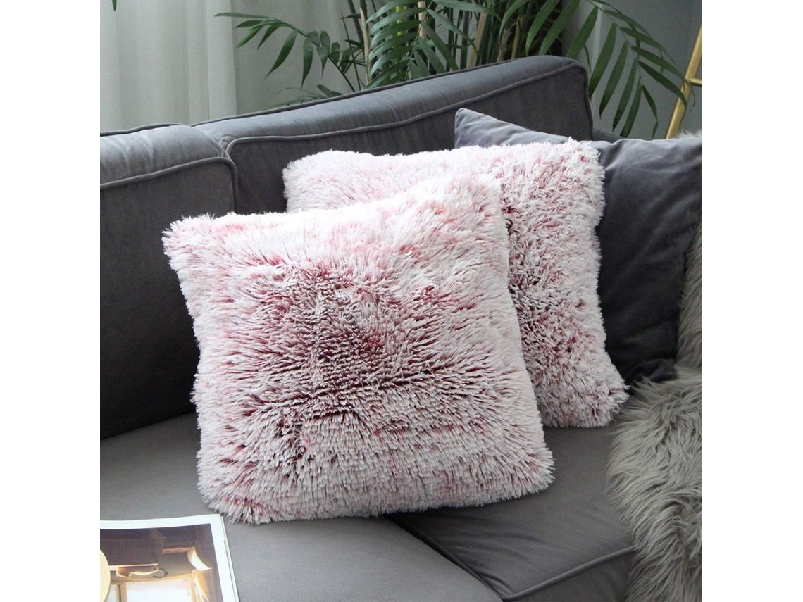 2026-40552-2 Fundas Almohada Pelo Falso Suave Lujo 45x45 Cm Rojo Ombre Para Sofá Cama Decoración Hogar