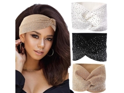 Diadema Elástica Con Purpurina Y Cristales, 3 Piezas, Accesorio Ancho Para La Cabeza De Mujeres Negras.