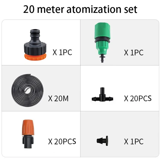 Kit de riego con boquilla atomizadora, manguera de PE 4/7 y conector. MDUG (20 m)