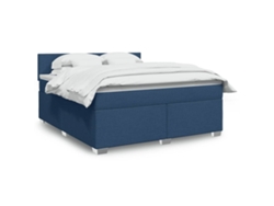 Cama Box Spring Con Colchón Tela Azul 180x200 Cm