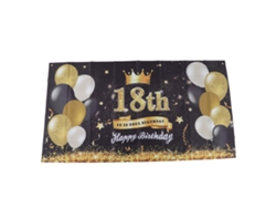 VYLARA Pano De Fundo 18 Anos Preto E Dourado 180x99cm Reutilizável Para Decoração Com 4 Ilhoses