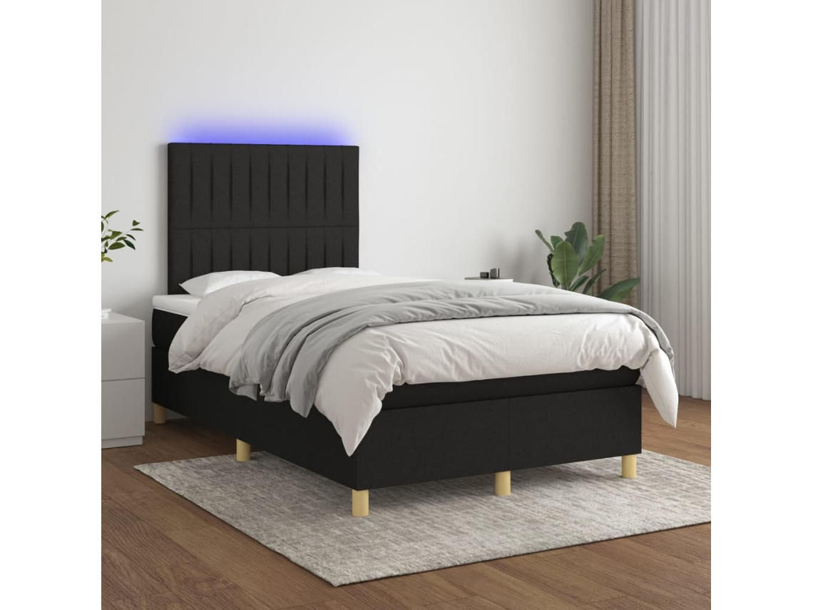 Cama Box Spring Con Colchón Led Tela Negro 120x200 Cm