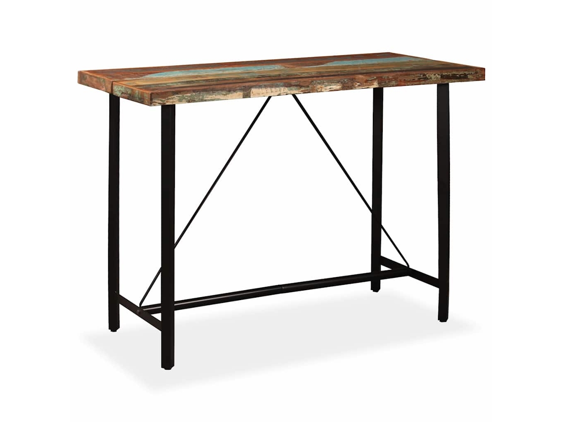 Maison Exclusive - Mesa Y 6 Taburetes Bar Madera Maciza Reciclada Cuero Real Lona