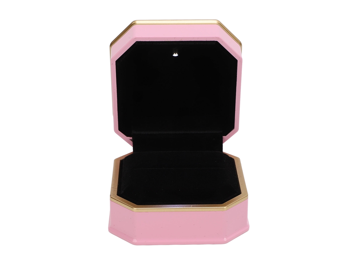 Caja de anillo rosa con luz LED para regalo de compromiso de boda