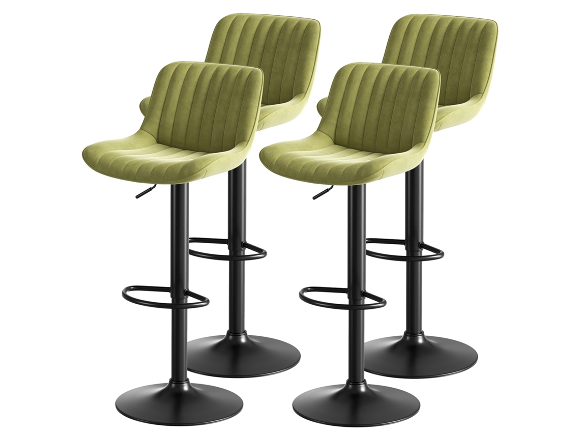 Juego De 4 Taburetes Giratorios De Terciopelo Verde Con Altura Ajustable.