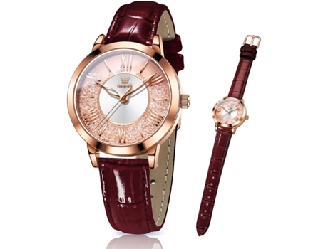 VEANXIN Reloj de Cuero clásico para Mujer, Reloj de Cuarzo Impermeable para Negocios para Mujer(vino rojo)