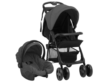 vidaXL Carrito de bebés 3 en 1 de acero gris oscuro y negro