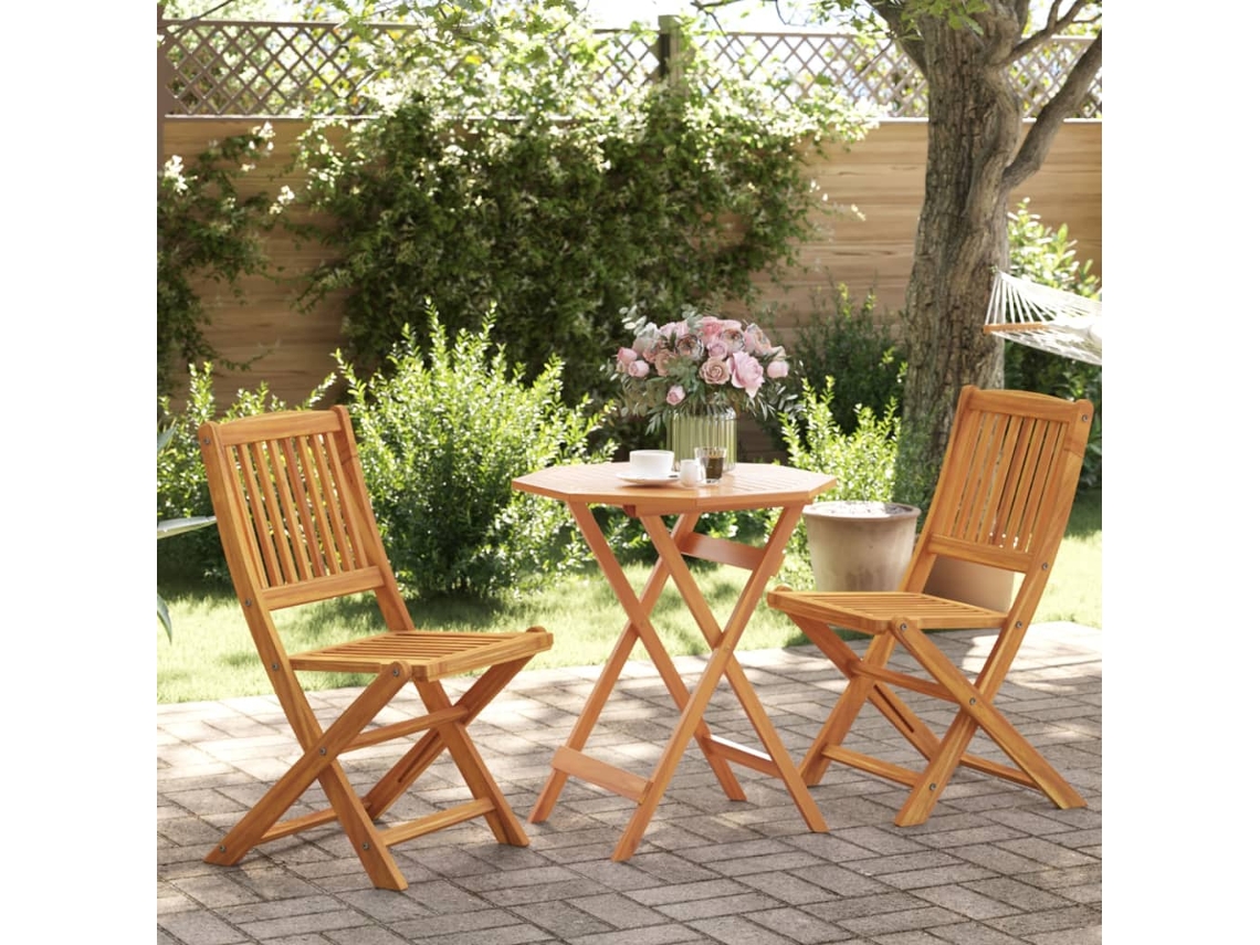Juego de bistró plegable de 3 piezas de madera maciza de acacia, Dkd Home Decor