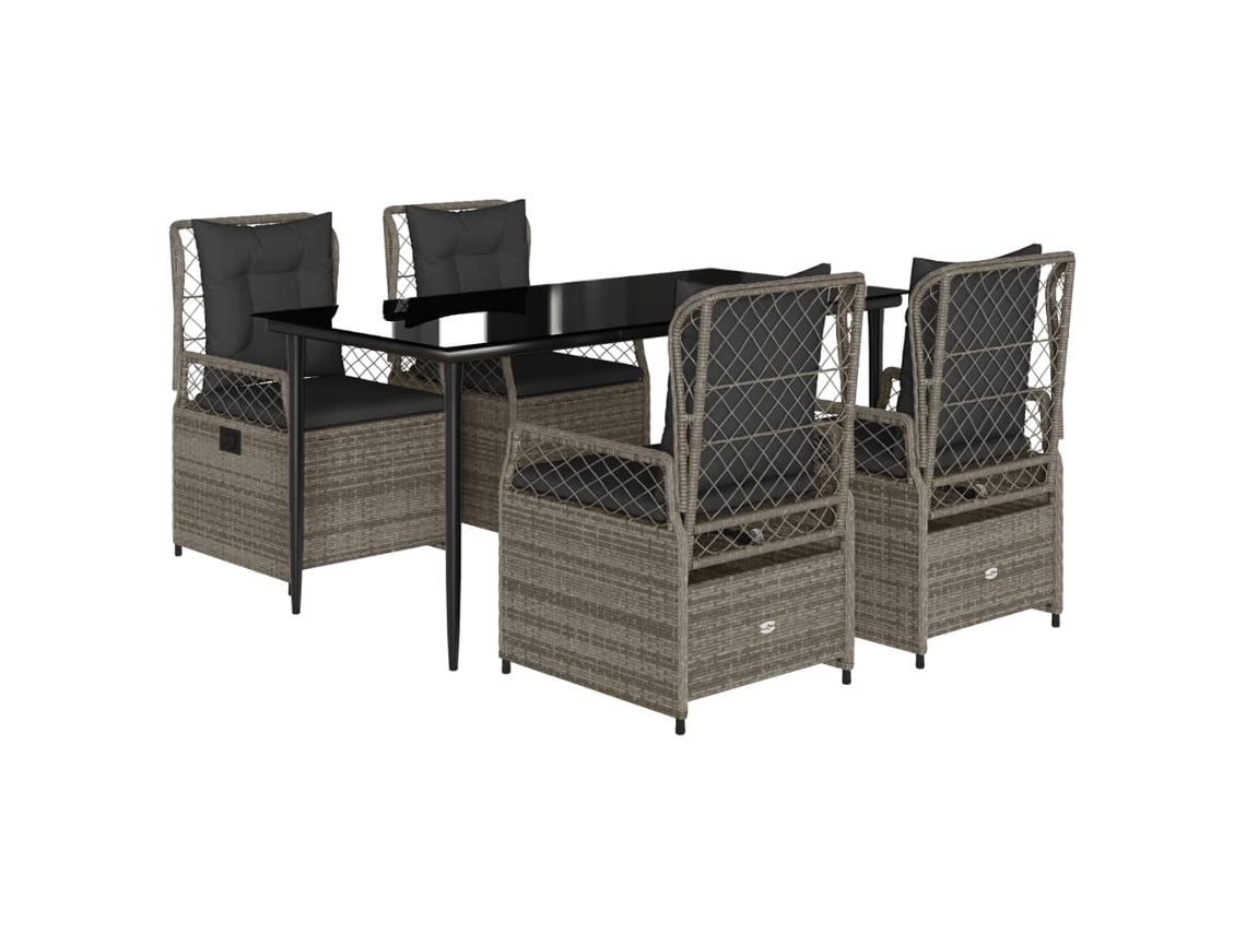 Conjunto 5 comedor de jardín VIDAXL con cojines ratán sintético gris