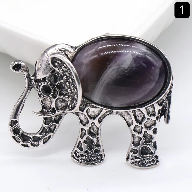 (amatista) Collar Con Colgante De Elefante De Piedra De Cristal Natural, Broche De Elefante De Estilo Vintage