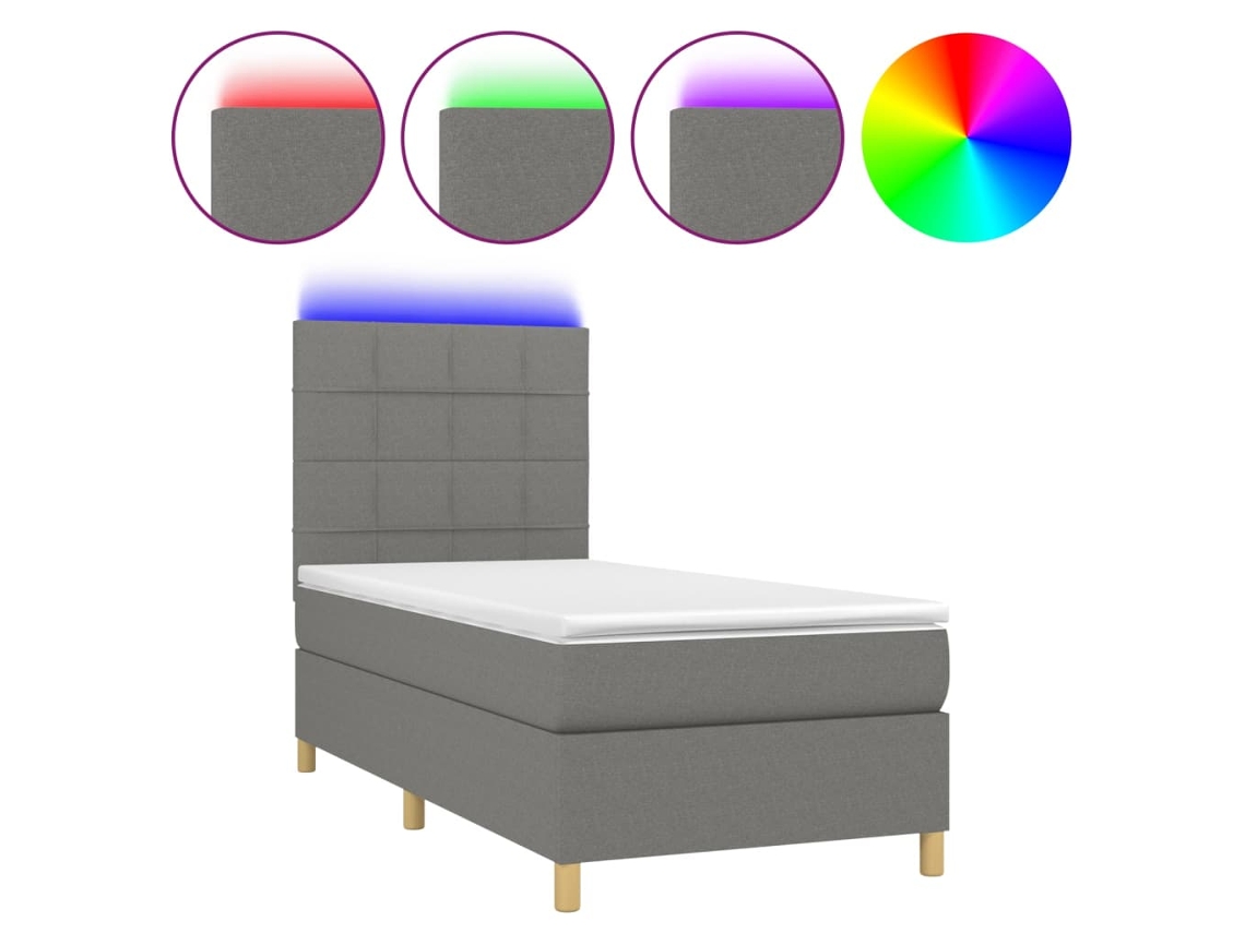 Maison Exclusive - Cama Box Spring Colchón Y Luces Led Tela Gris Oscuro 80x200 Cm