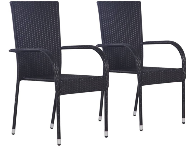 Conjunto 2 Silla Jardin VIDAXL Negro Poli Ratán