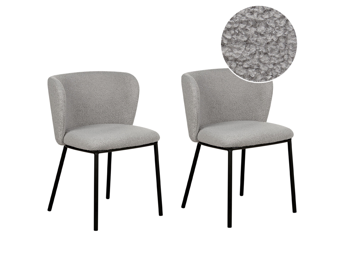 Conjunto de 2 cadeiras de refeição sem braços BELIANI Mina de Bouclé Cinzento 45x52x75