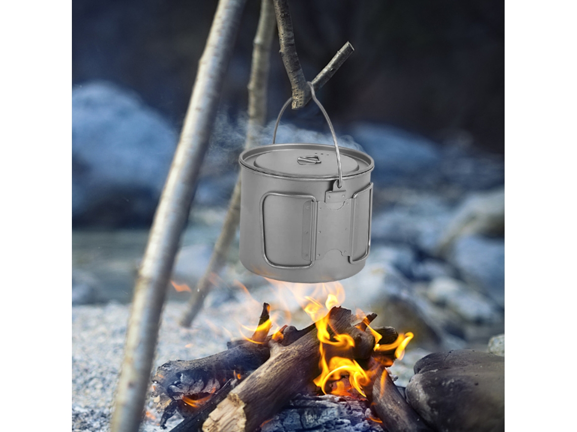 Olla De Camping Ultraligera De Titanio De 1100 Ml Con Asa Plegable Y Tapa Para Camping Y Senderismo.