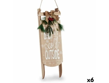Decoración Colgante Cartel Trineo Beige Madera MDF 20 x 5 x 69 cm (6 Unidades)