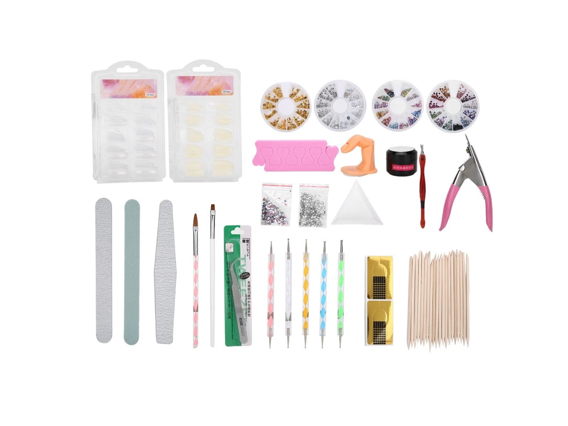 Kit De Ferramentas Para Arte De Unhas Com Caneta De Ponto, Lixa, Gel Uv E Strass