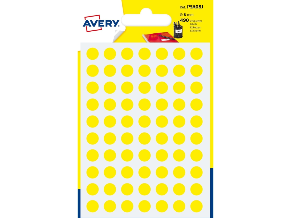 AVERY Psa08J Etiqueta Autoadhesiva Círculo Permanente Amarillo 420 Piezas