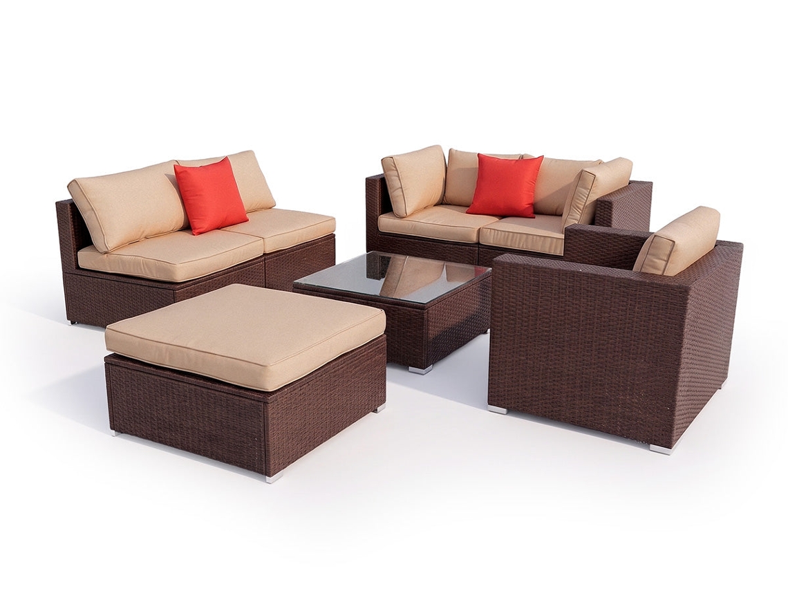 Conjunto De Exterior Karl En Ratan Pe, 7 Piezas. Muebles De Jardin Y Terraza, 256, Ratan Marron