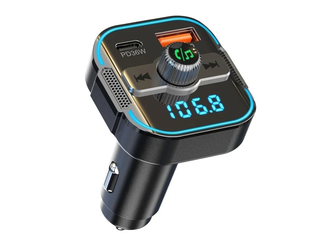 Cargador de coche con adaptador Bluetooth 5.3 (actualizado 2025), PD 36 W, QC3.0 18 W, manos libres Yizhood (negro)