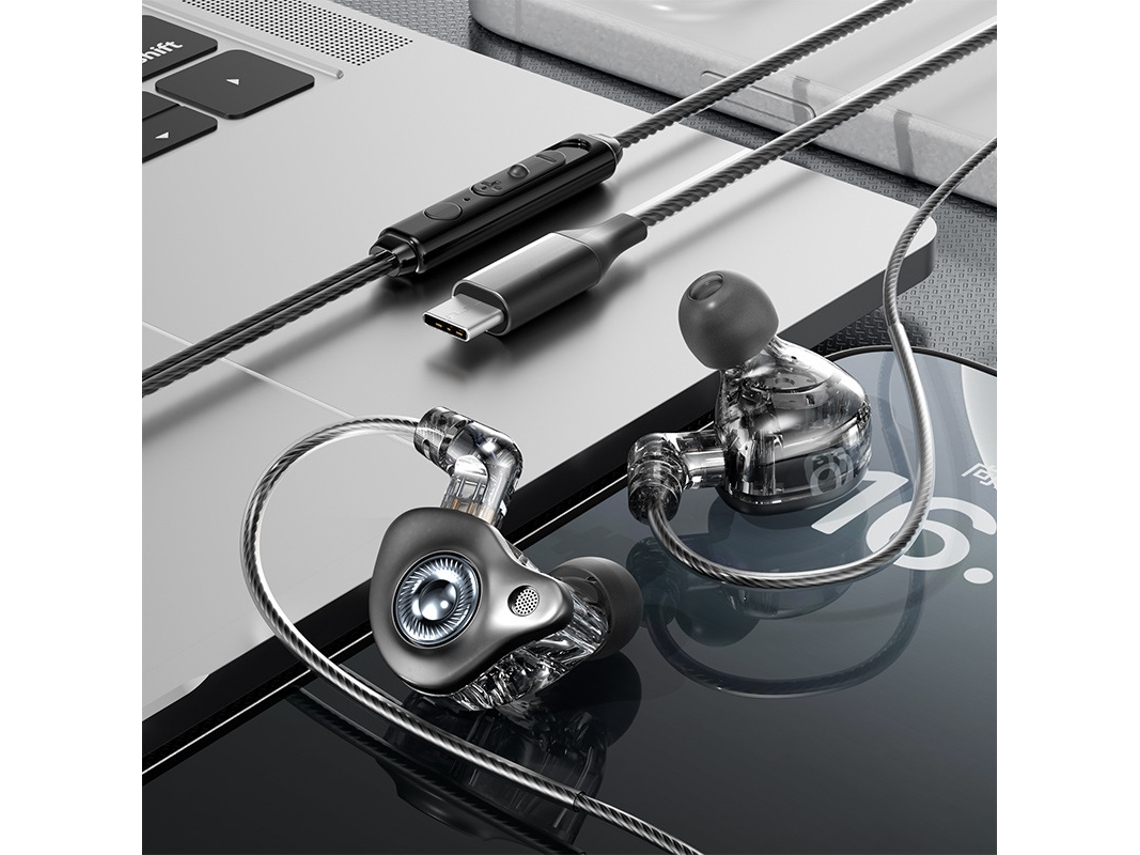 Auriculares con cable USB-C con micrófono, color negro, Hexinyigjly