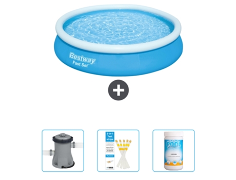 Piscina Hinchable Redonda Fast Set BESTWAY - 366 x 76 cm - Azul - Incluida Bomba - Tiras de prueba - Cloro