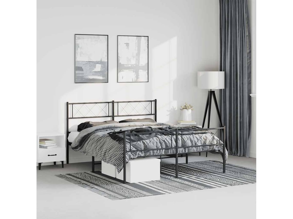 Estructura Cama Sin Colchón Con Estribo Metal Negro 150x200 Cm