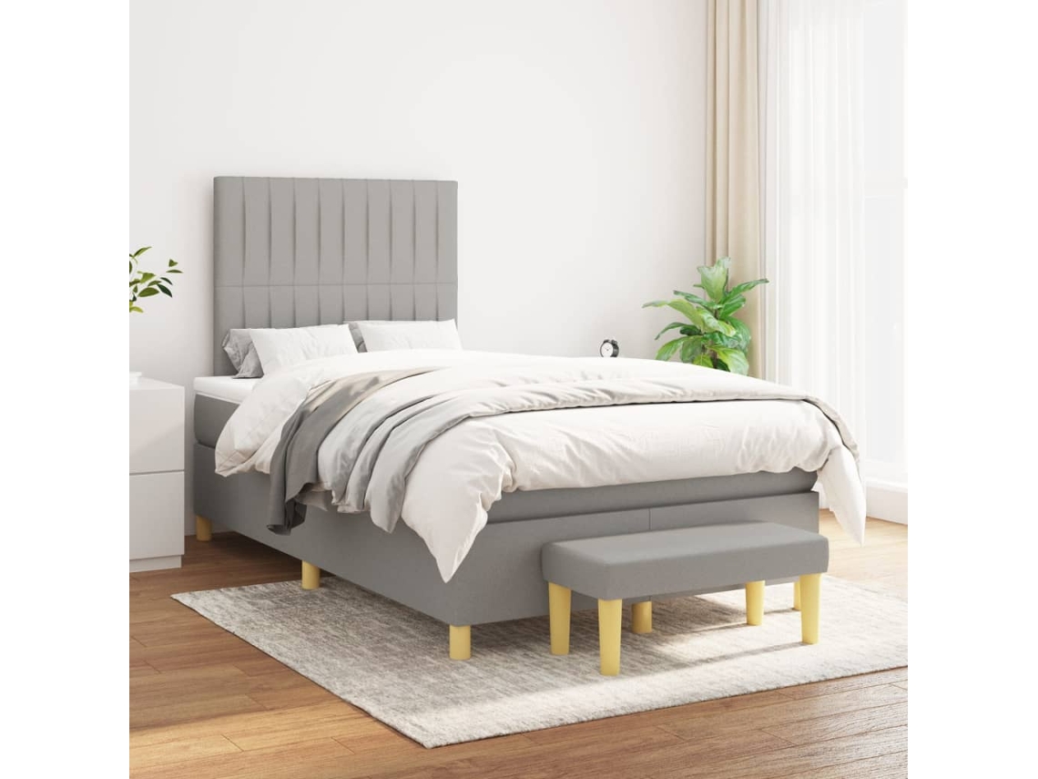 Cama Box Spring Con Colchón Tela Gris Claro 120x200 Cm