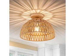 Luminária De Teto Moderna Semiembutida, Estilo Boho Com Base De Teto Em Madeira E Soquete E27