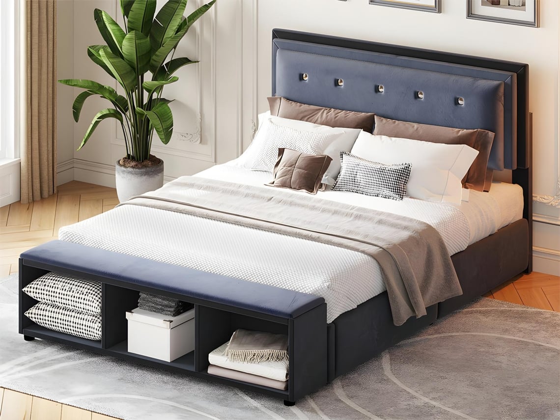 Caja Bajo Cama 2 Cajones De Cama Con Ruedas - Madera Y Terciopelo Gris,  67x50x16 Cm Cama Con Almacenaje, image size:1140x855