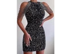 Vestido Sexy De Lentejuelas Dorado Hombros Al Aire Corto Bodycon Para Fiesta 1920s Gatsby L Negro