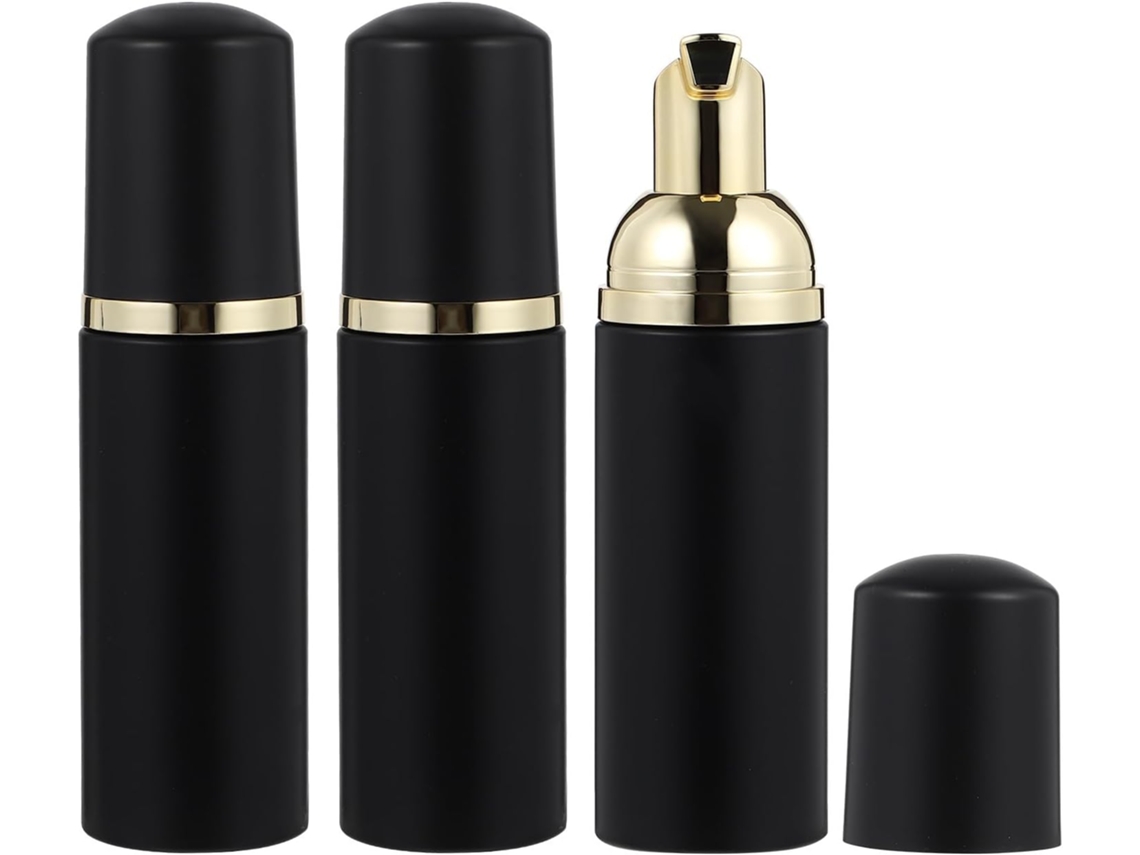 Lot De 3 Flacons Distributeurs Moussants 60 Ml En Plastique Noir Mat Pompe Dorée Électroplaquée B...