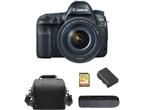 Cámara Reflex CANON EOS 5D IV + Objectivo EF 24-105MM F4L IS II USM + Tarjeta SD 64GB + Bolsa + Batería LP-E6N + Lector de Tarjetas SD (Full Frame)