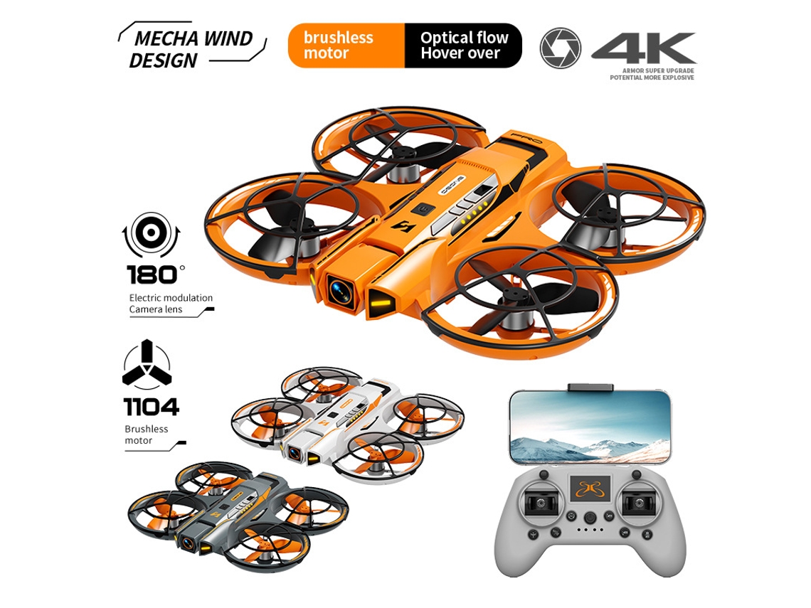 Mini Dron A21 4k Profesional Con Cámara Hd, Wifi, Cámara Para Mantener La Altura, Cámara Fpv De Nivel De Entrada 2 Baterías Naranja