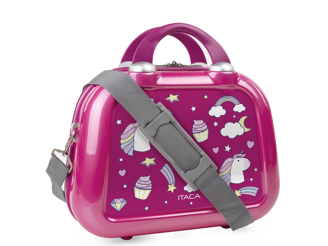 Neceser Viaje Rigido ITACA Personalizado Base Fucsia fucsia-unicornios (33X26x16 Cm - 15,5L)