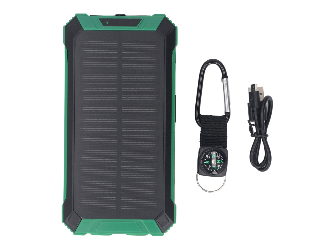 Bateria Solar Portátil 20000mah Carregamento Rápido 20w Com Lanterna Led E Bussola Para Camping Verde