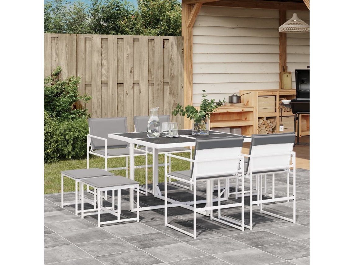 Conjunto de comedor de jardín de 9 piezas con cojines de textilene blanco de DKD Home Decor