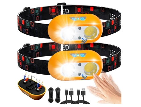 Linterna frontal, faro impermeable con 6 modos de iluminación Linternas frontales LED USB-C superbrillantes para acampar, correr, andar en biciclet...
