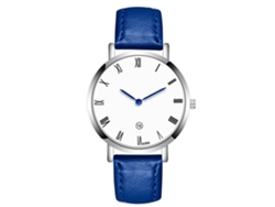 Reloj De Cuero Moda Para Hombre Dial Redondo Analógico De Cuarzo Empresarial Azul
