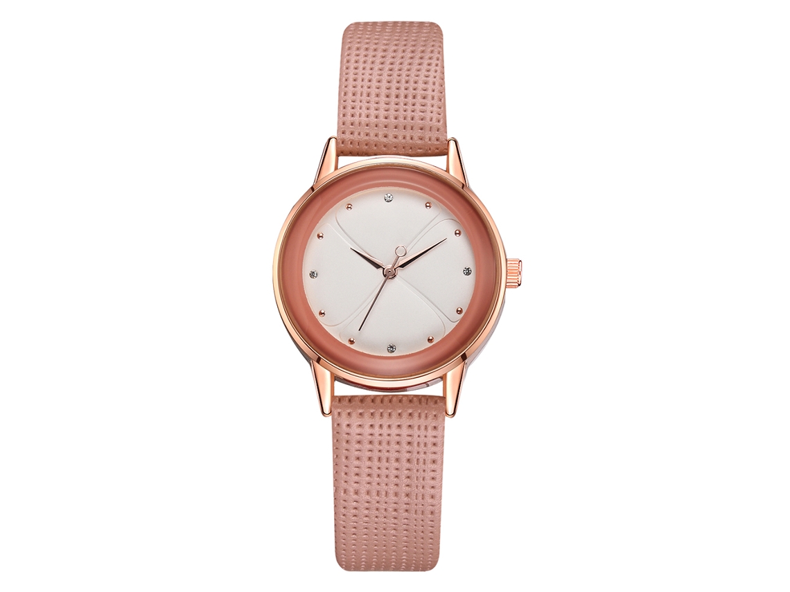 Reloj De Pulsera De Cuarzo Para Mujer Con Esfera Redonda Beige Y Roja.