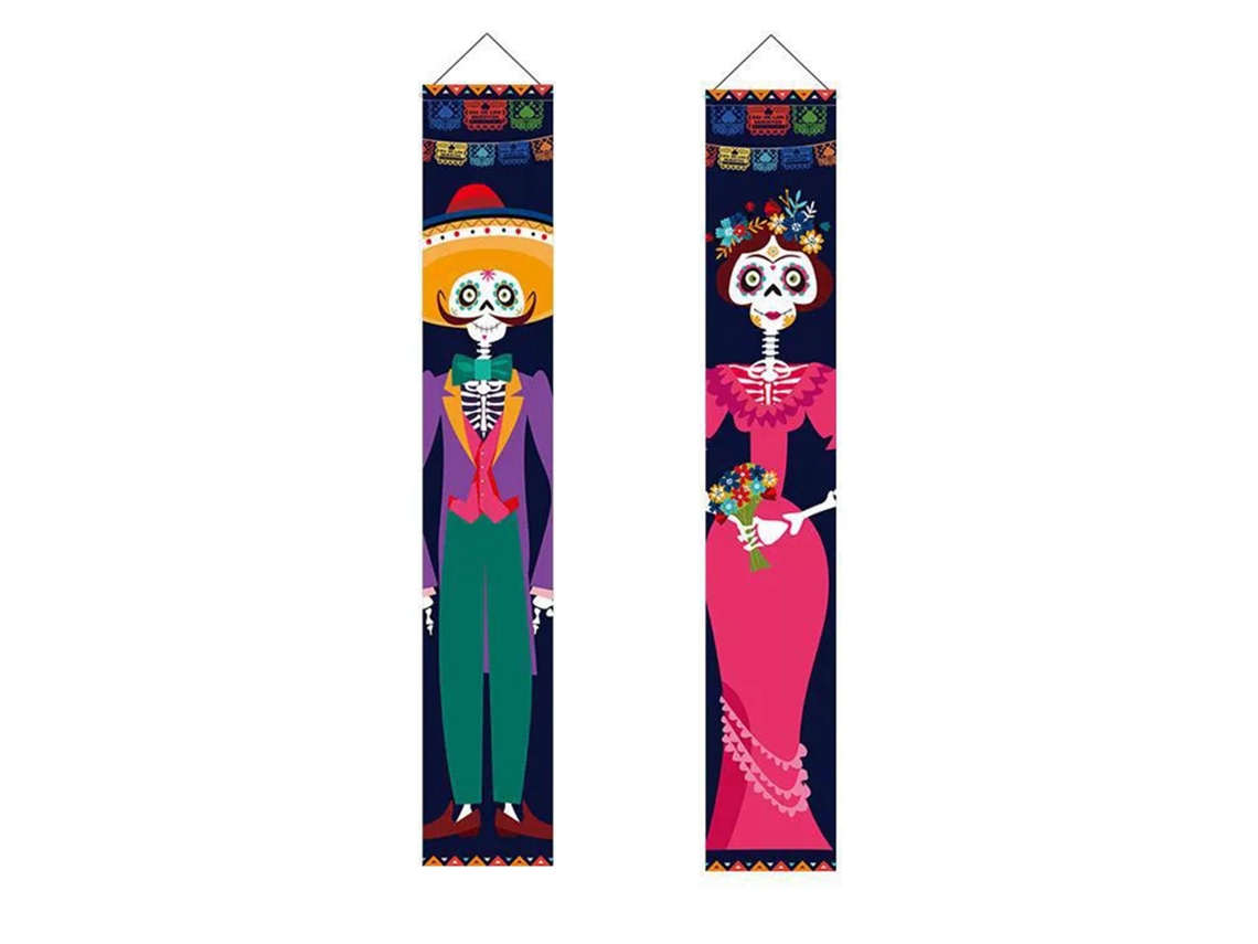 Guirnalda colgante para puerta en tela de poliéster Baok 100D con estampado de calaveras, decoración para el hogar, Día de Muertos.