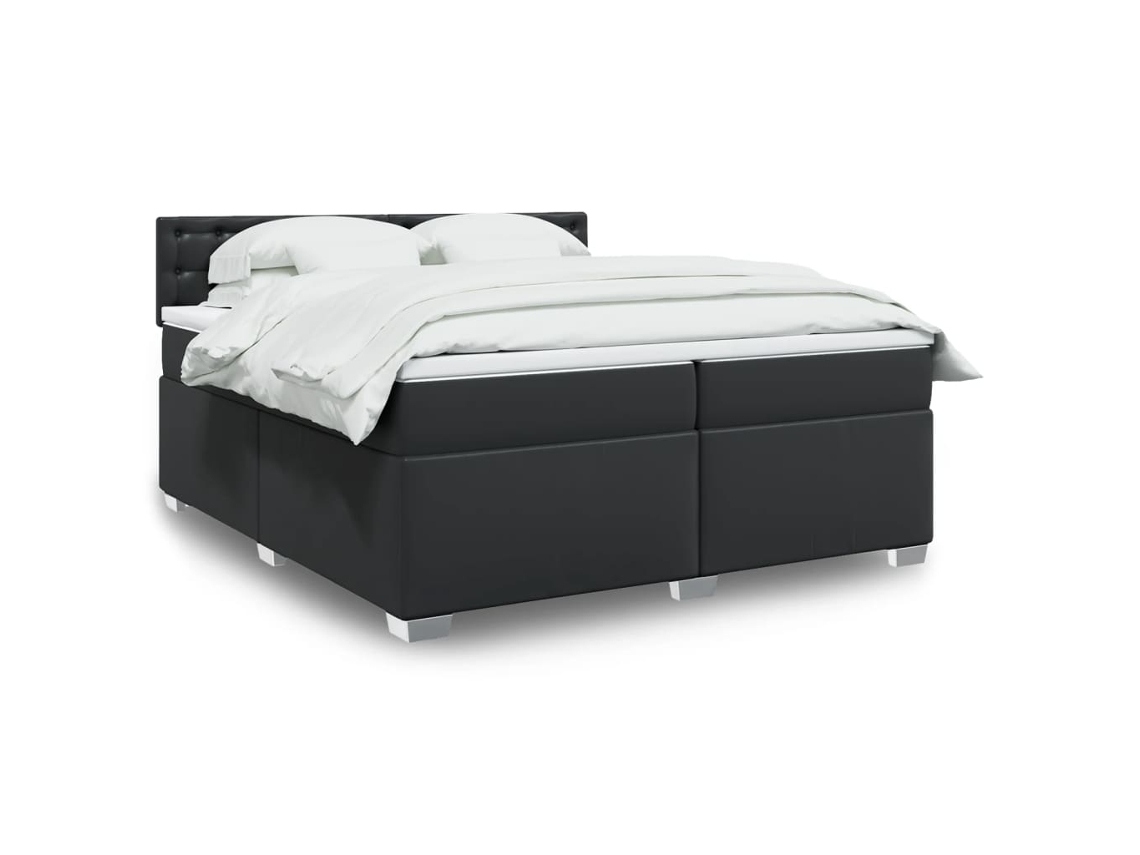 Cama Box Spring Con Colchón Cuero Sintético Negro 200x200 Cm