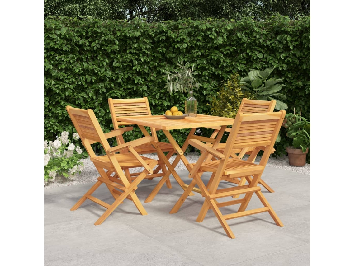 Juego de comedor de jardín de 5 piezas de madera maciza de teca Dkd Home Decor
