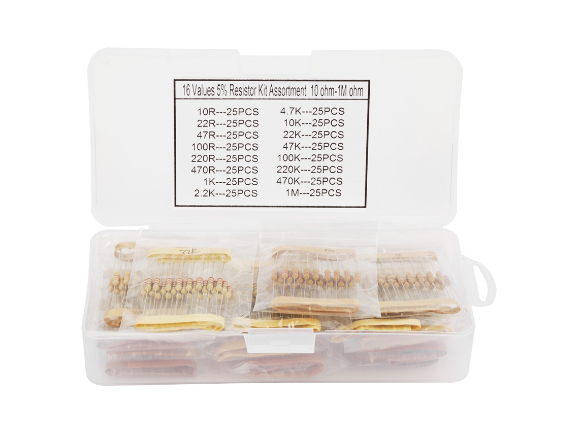 Kit De Resistencias De Carbono 400 Piezas 16 Valores 1/2w 10ohm-1mohm Componentes Electrónicos