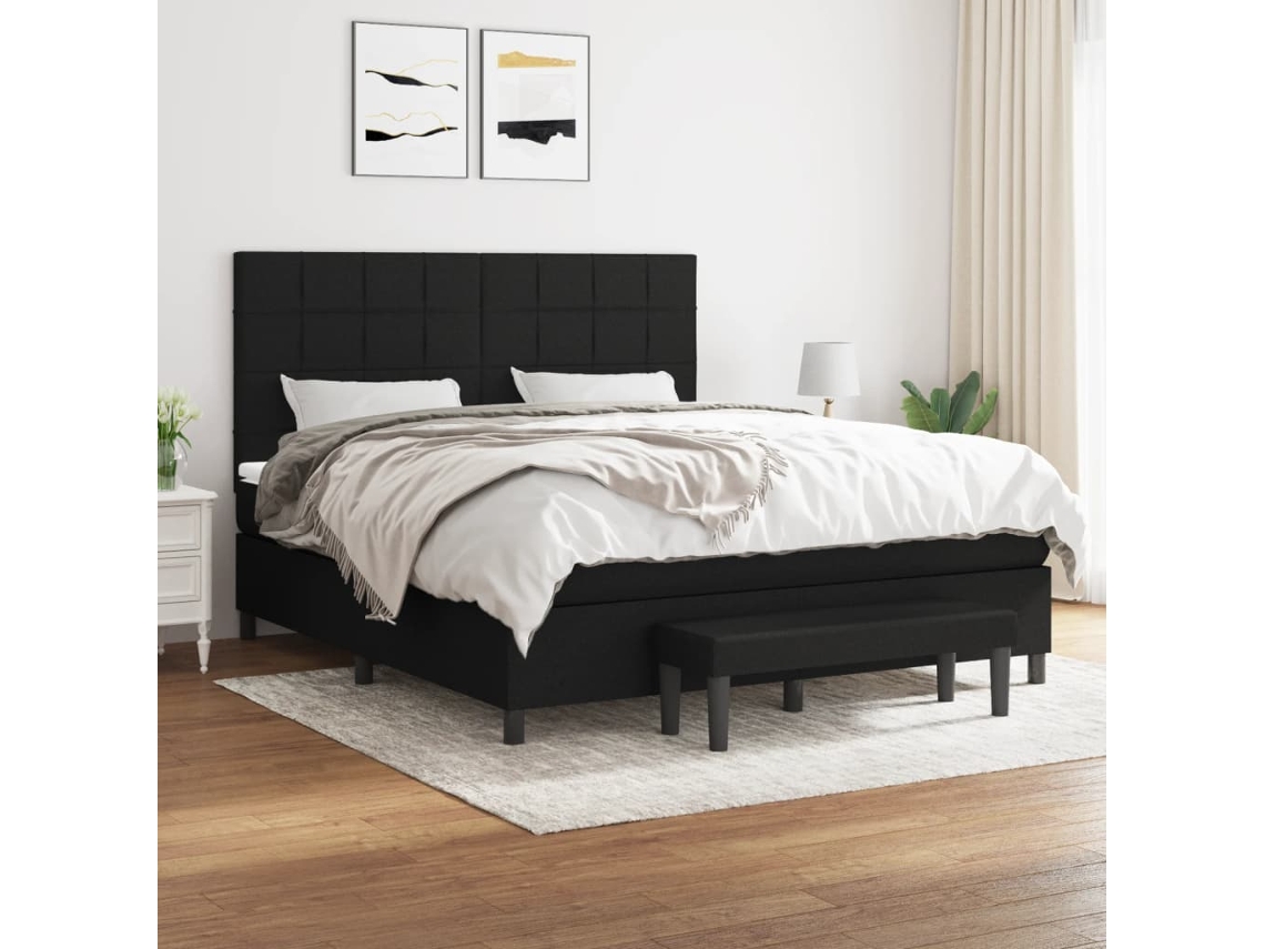 Cama Box Spring Con Colchón Tela Negro 180x200 Cm