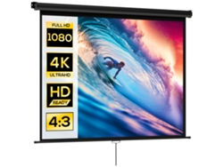 Pantalla de proyección de 84'', formato 4:3 4K HD, montaje en pared o techo, 181 x 8 x 138 cm, negra. VISTA